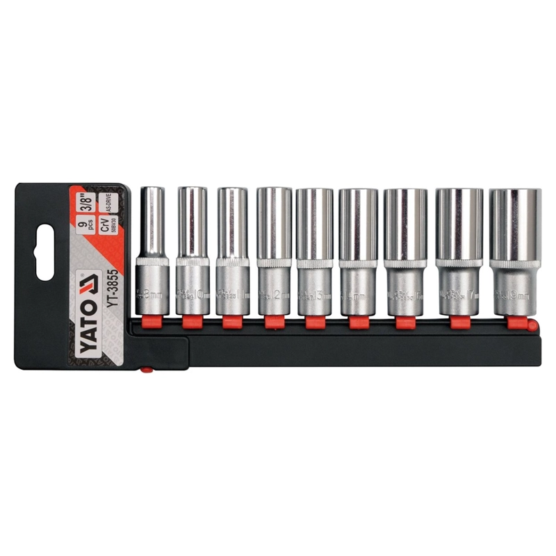 SET 9 DADOS LARGOS HEX 3/8'' YATO YT-3855 8-19MM CRV - 1