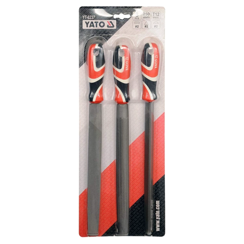 JUEGO 3 LIMAS METAL YATO YT-6237 250MM PLANA MEDIA REDONDA - 3
