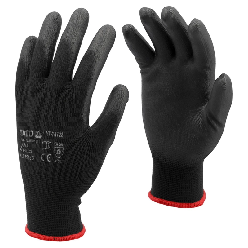 GUANTES TRABAJO NYLON PU YATO YT-74728 TALLA 8 NEGRO EN388 - 1
