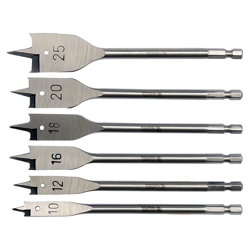 SET BROCAS PLANAS PALETA YATO MADERA 10-25MM 6PZ HEX 1/4' - 1