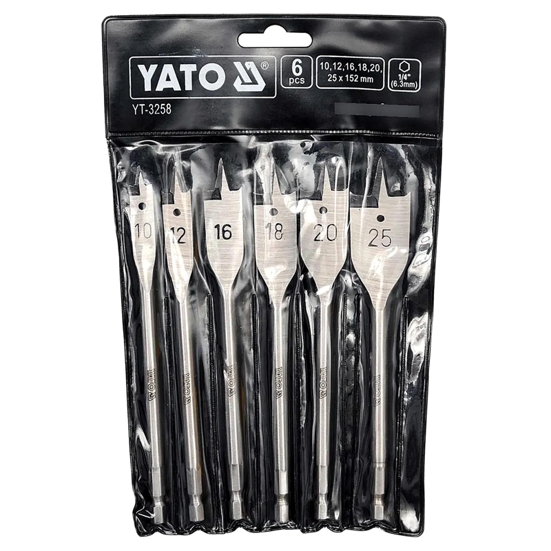 SET BROCAS PLANAS PALETA YATO MADERA 10-25MM 6PZ HEX 1/4' - 2