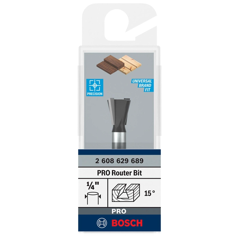 FRESA COLA DE MILANO PRO 15° VASTAGO 1/4'' MADERA - BOSCH - 1