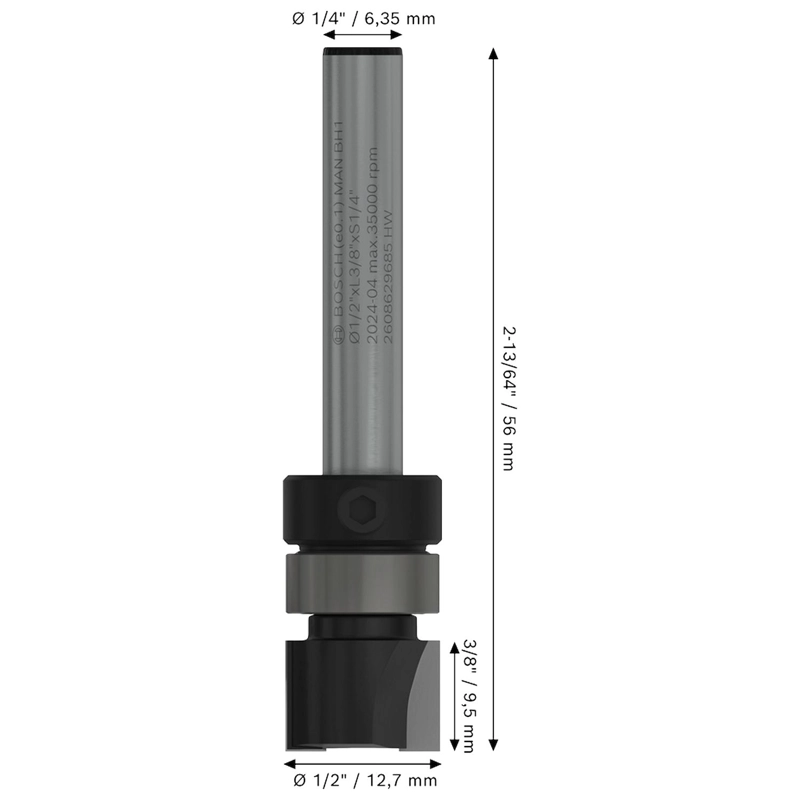 FRESA ENRASADORA PRO BOSCH 1/2'' X 3/8'' VASTAGO 1/4'' - 3