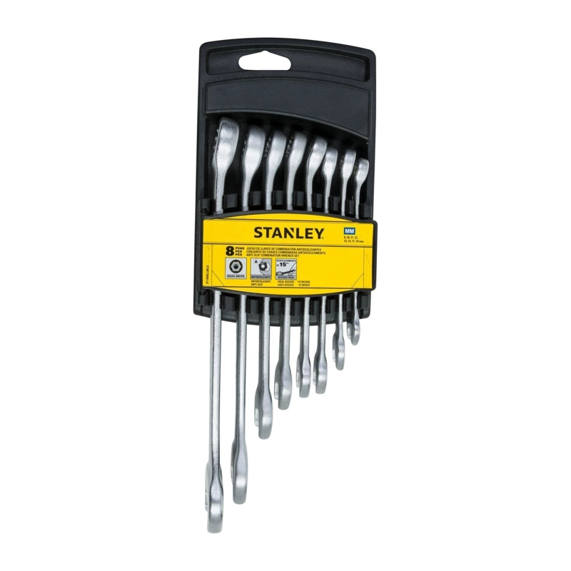 JUEGO 8 LLAVES COMBINADAS ANTI-SLIP ME TRICAS - STANLEY - 1