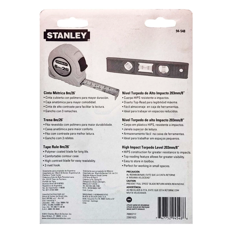 COMBO STANLEY NIVEL TORPEDO 42-294 + HUINCHA 8M 30-456 - 4