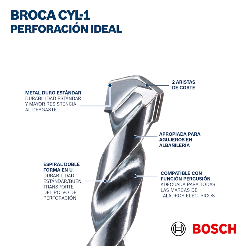 JUEGO CON 5 BROCAS PARA MAMPOSTERIA BOSCH CYL-1 Ø13X85X150MM - 3