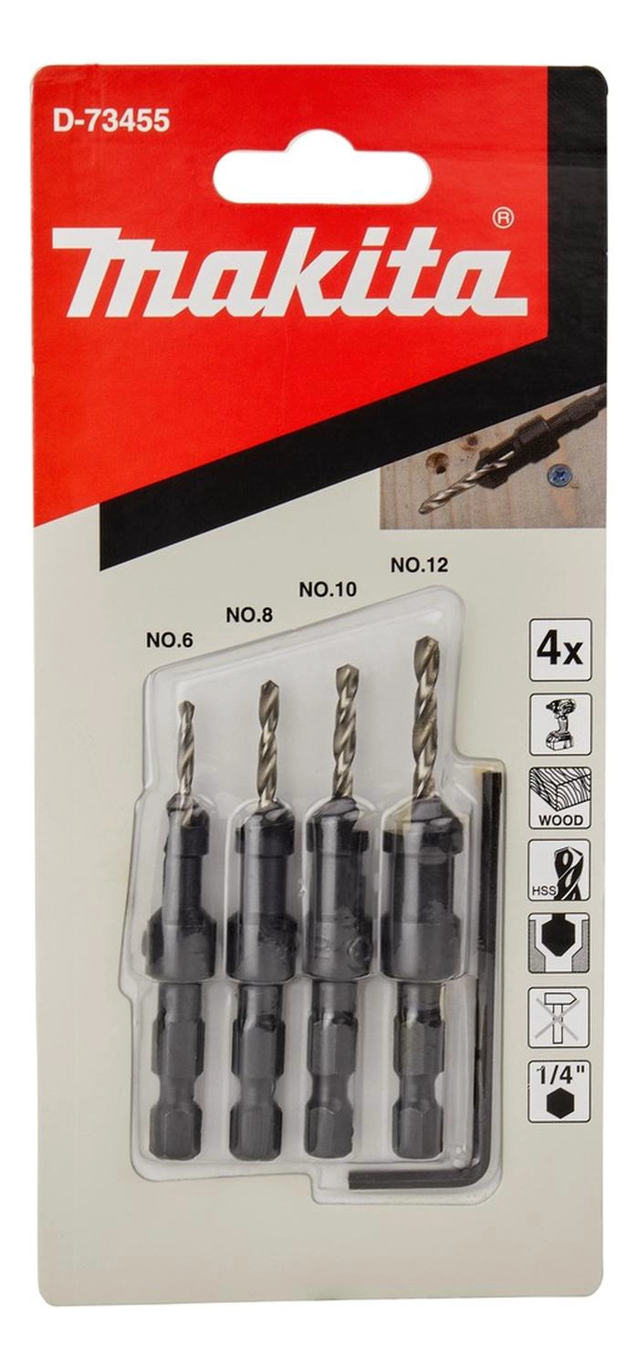 SET 4 PZS BROCA AVELLANADO 6, 8, 10, 12MM CORTAS MAKITA - 3