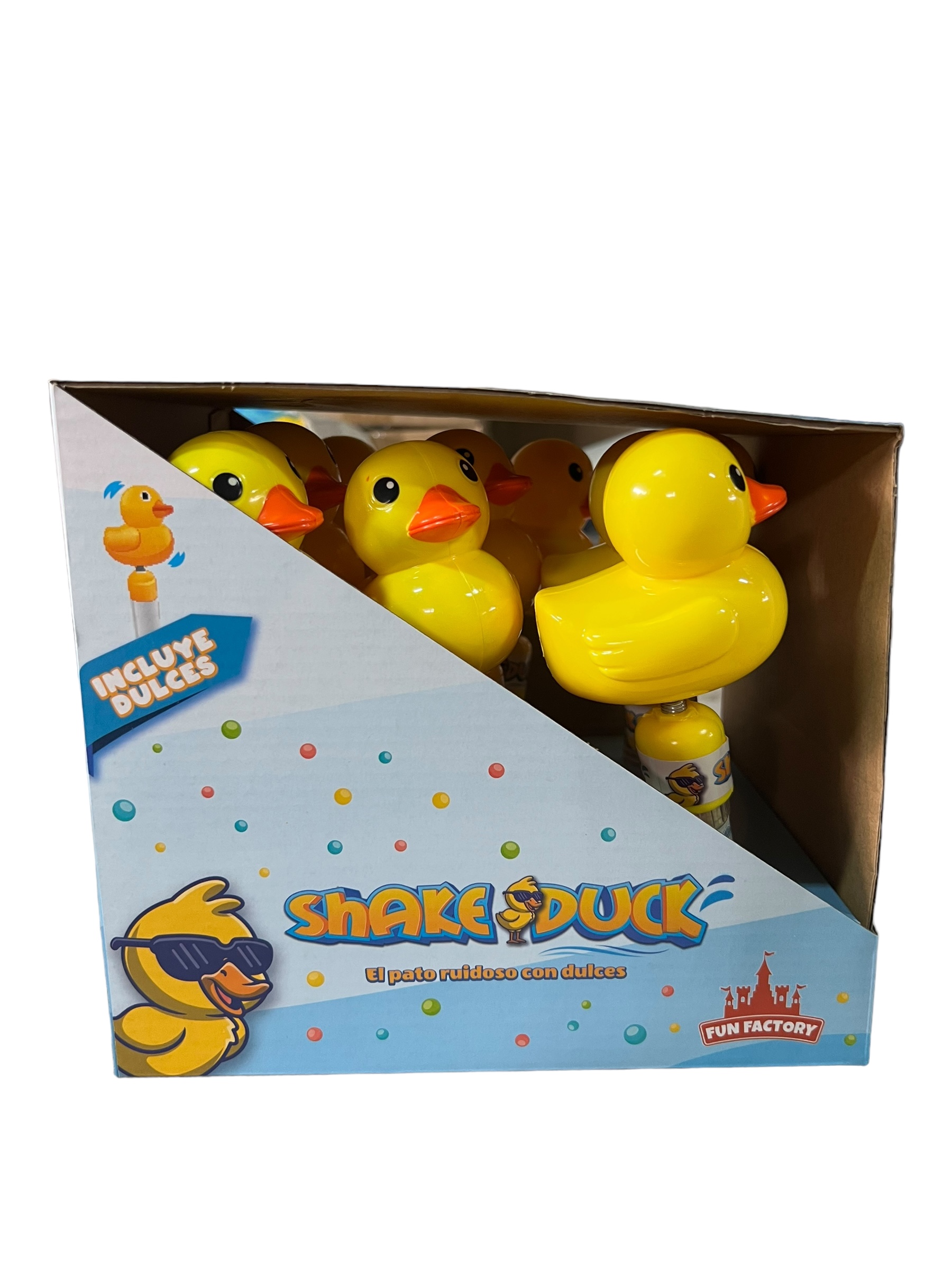 SET FUN FACTORY DISPLAY 9 JUGUETES + DULCE SORPRESA CUMPLEAÑOS PATITO RUIDOSO - 6