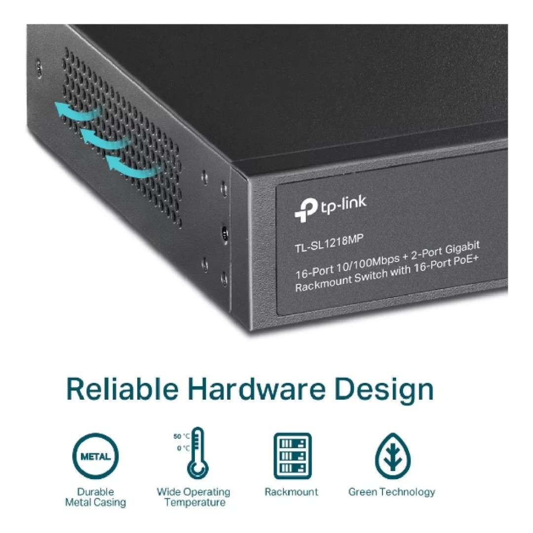 SWITCH 16 POE A 10/100 MBPS 2 GIGABIT TP-LINK TL-SL1218MP - 8