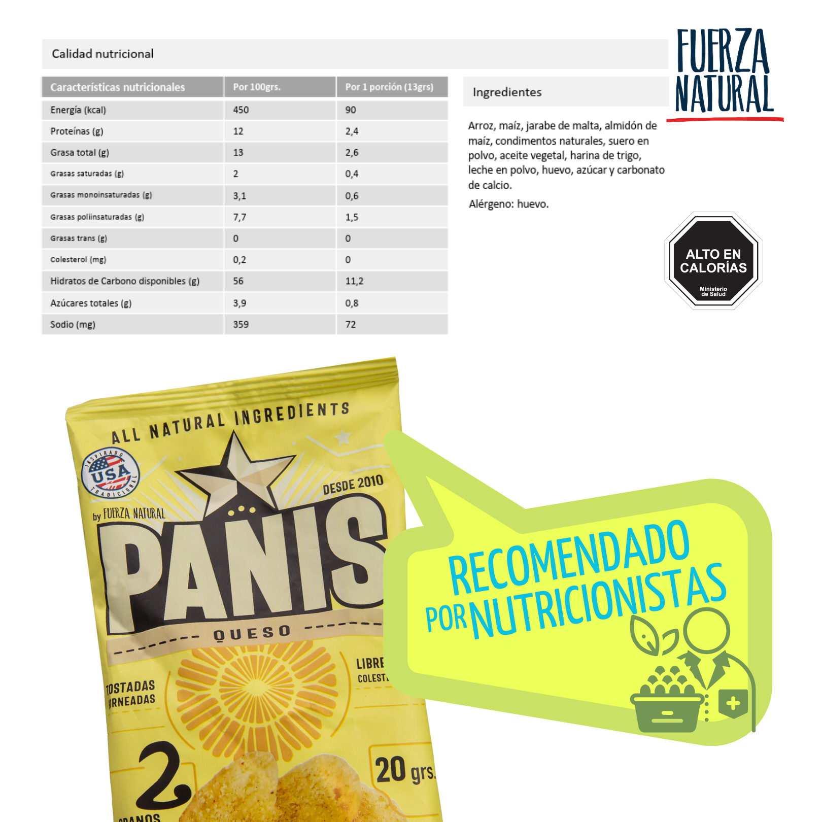 PANIS 20G SABOR QUESO SNACK SALUDABLE FUERZA NATURAL - 2