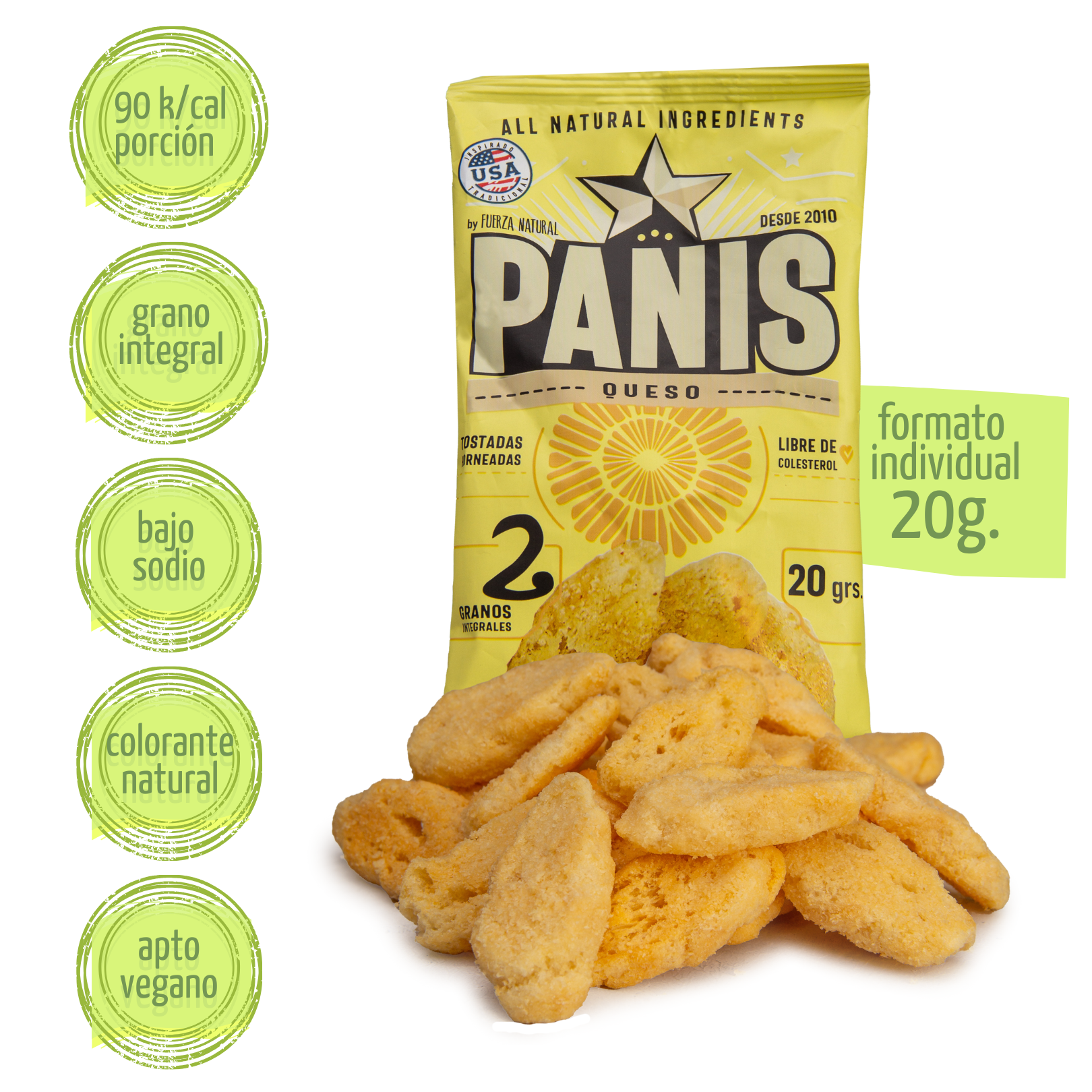 PANIS 20G SABOR QUESO SNACK SALUDABLE FUERZA NATURAL - 3