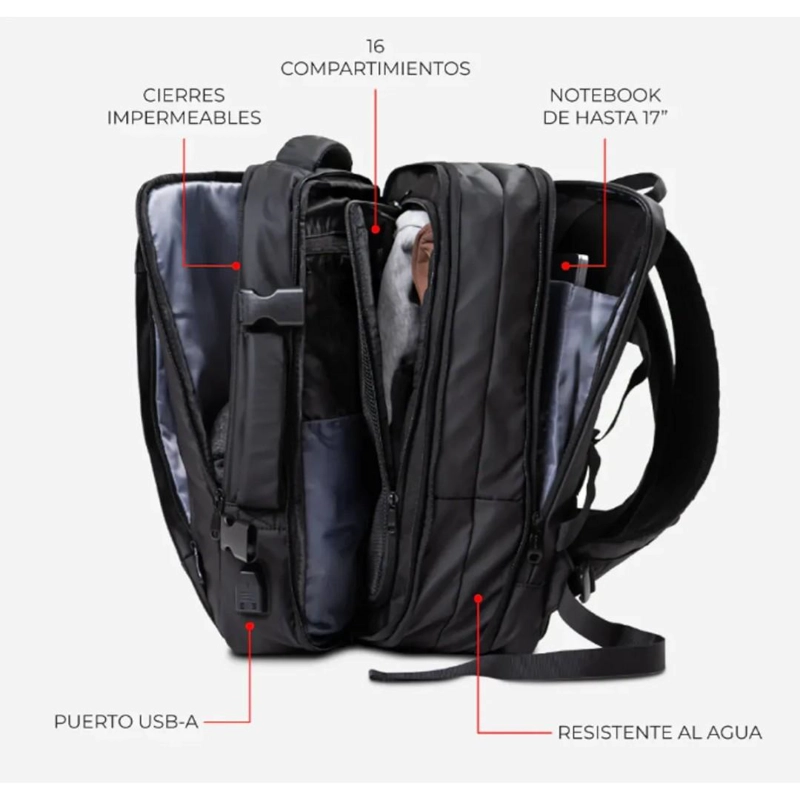 MOCHILA MALETA CARRY ON IMPERMEABLE EXPANSIBLE 38L USB - 6