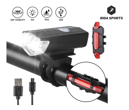 PACK LUZ BICICLETA DELANTERA Y TRASERA RECARGABLE USB - 1
