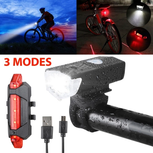 PACK LUZ BICICLETA DELANTERA Y TRASERA RECARGABLE USB - 2