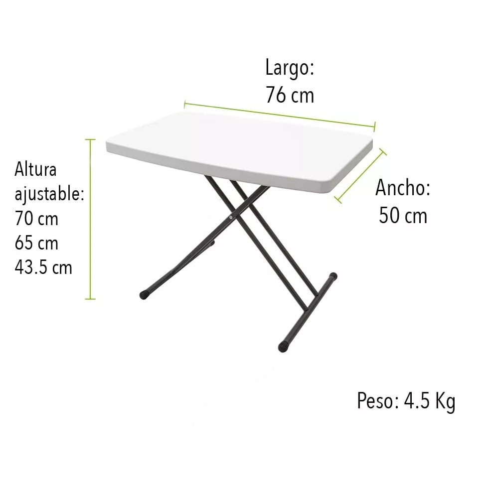 MESA MULTIFUNCIONAL PLEGABLE 76 X 50 ALTURA AJUSTABLE EN COLOR EN COLOR BLANCO - 4