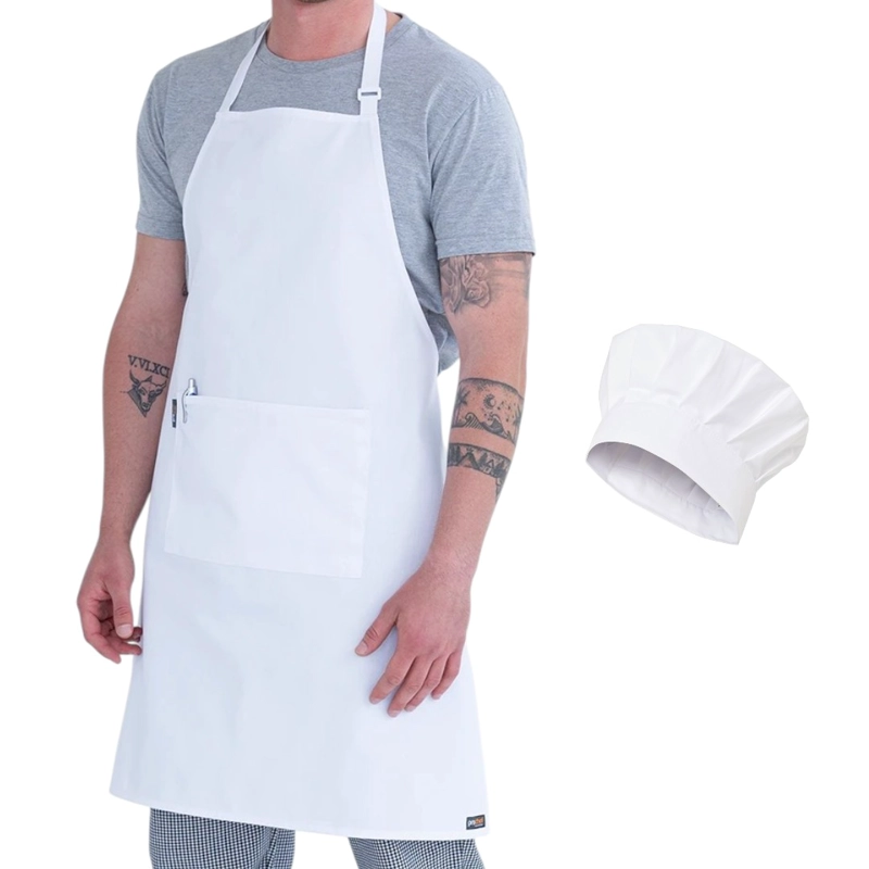 SET COCINERO CHEF PECHERA O DELANTAL Y GORRO - BLANCO - 1