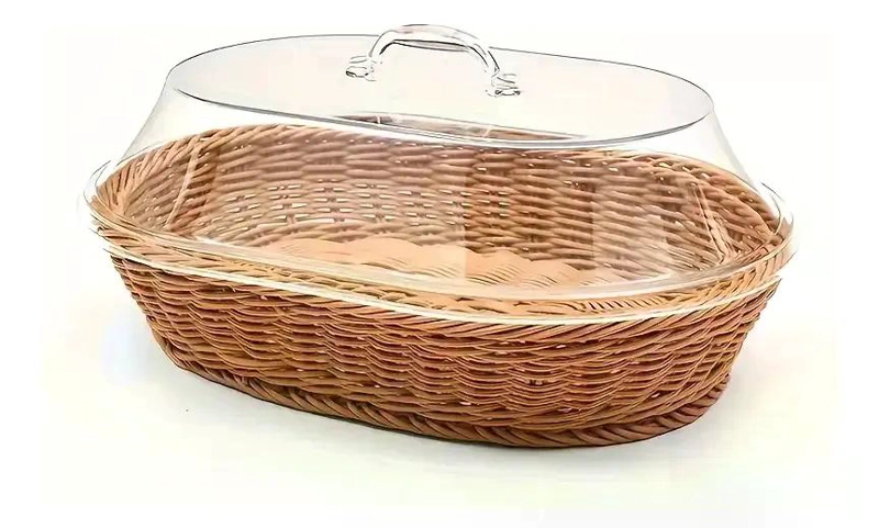 CESTA PANERA PREMIUM RATTAN CUBIERTA ACRILICO TRANSPARENTE MARRON TRENZADO - 2