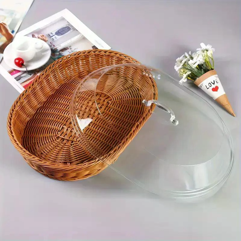 CESTA PANERA PREMIUM RATTAN CUBIERTA ACRILICO TRANSPARENTE MARRON TRENZADO - 4