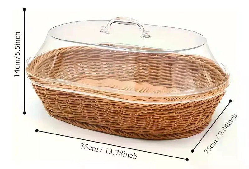 CESTA PANERA PREMIUM RATTAN CUBIERTA ACRILICO TRANSPARENTE MARRON TRENZADO - 5