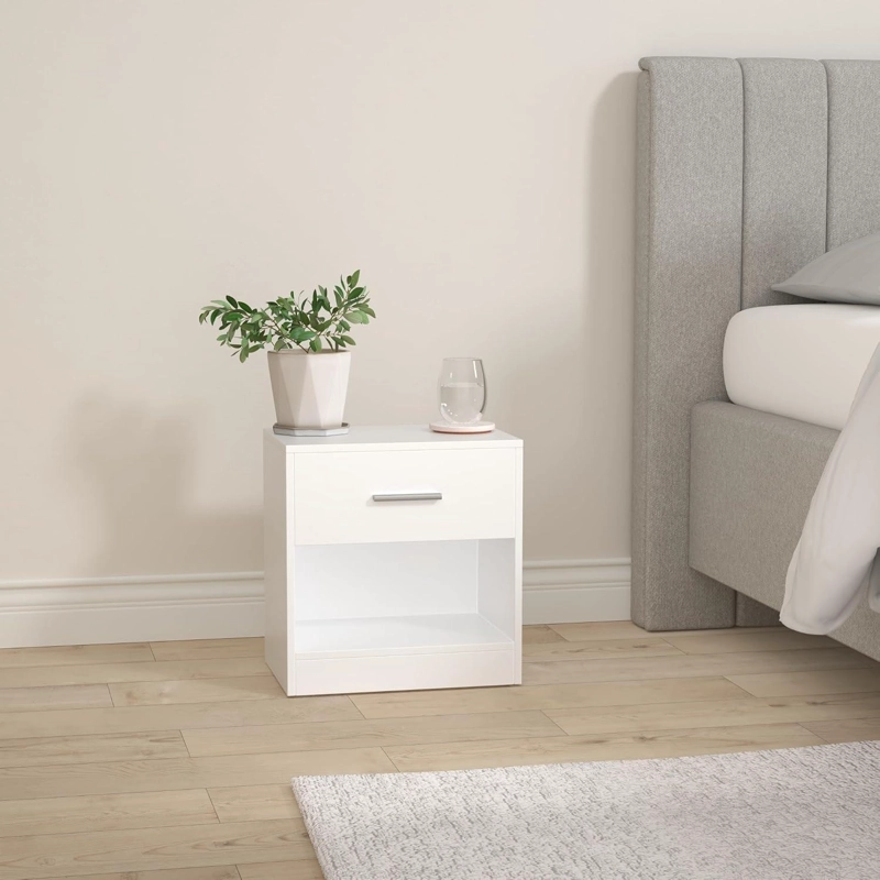 VELADOR MODERNO VASAGLE CON CAJON REPISA DORMITORIO BLANCO - 2
