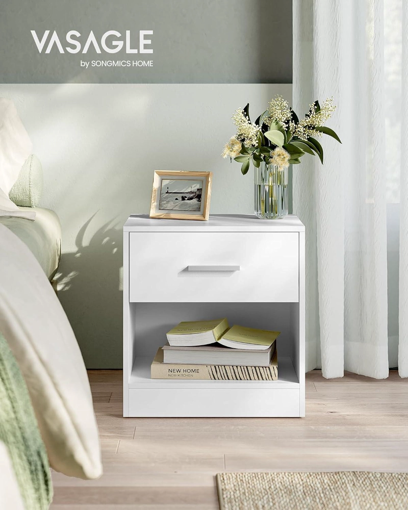 VELADOR MODERNO VASAGLE CON CAJON REPISA DORMITORIO BLANCO - 3