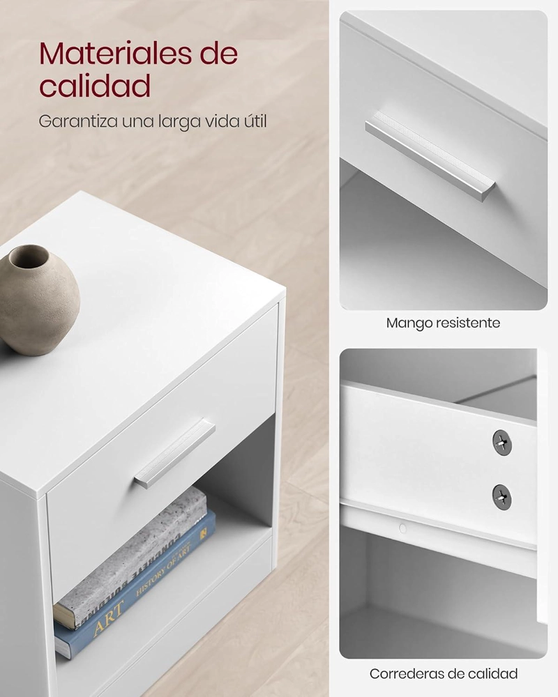 VELADOR MODERNO VASAGLE CON CAJON REPISA DORMITORIO BLANCO - 5
