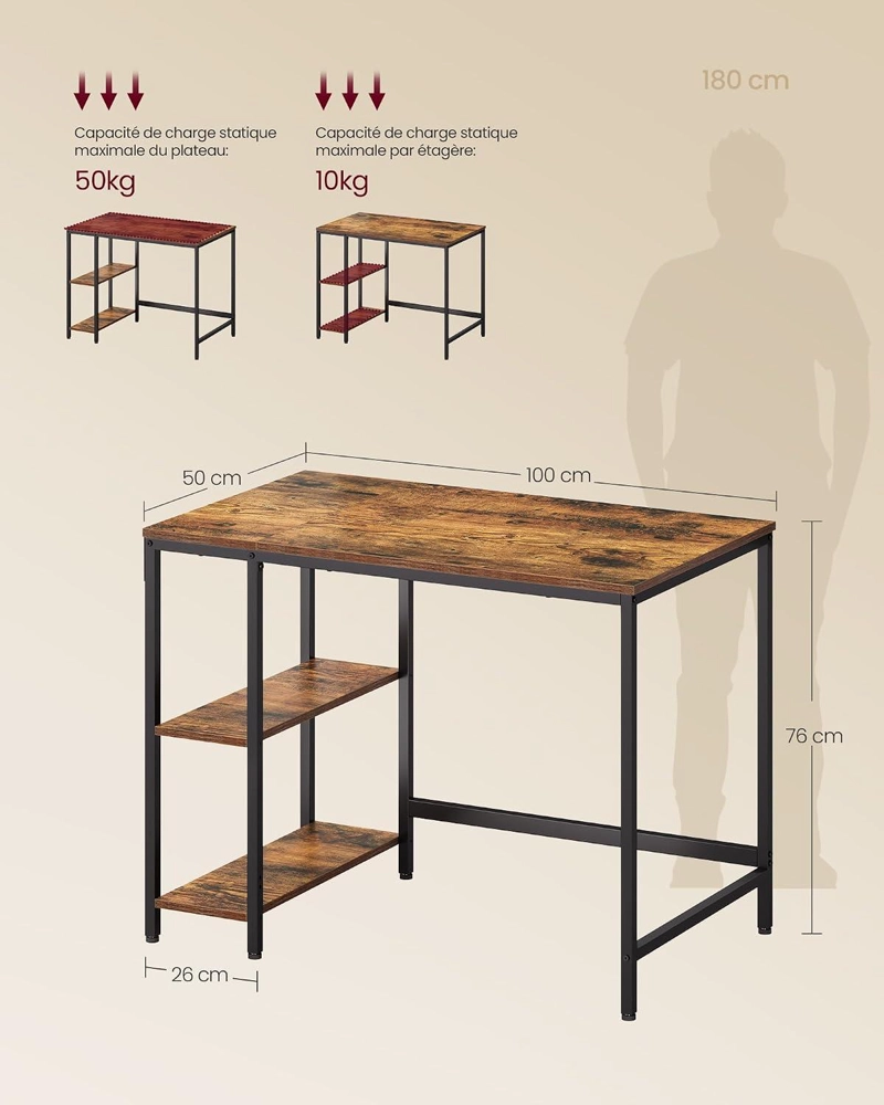 ESCRITORIO MODERNO VASAGLE CON REPISAS MADERA Y METAL 100 CM - 3