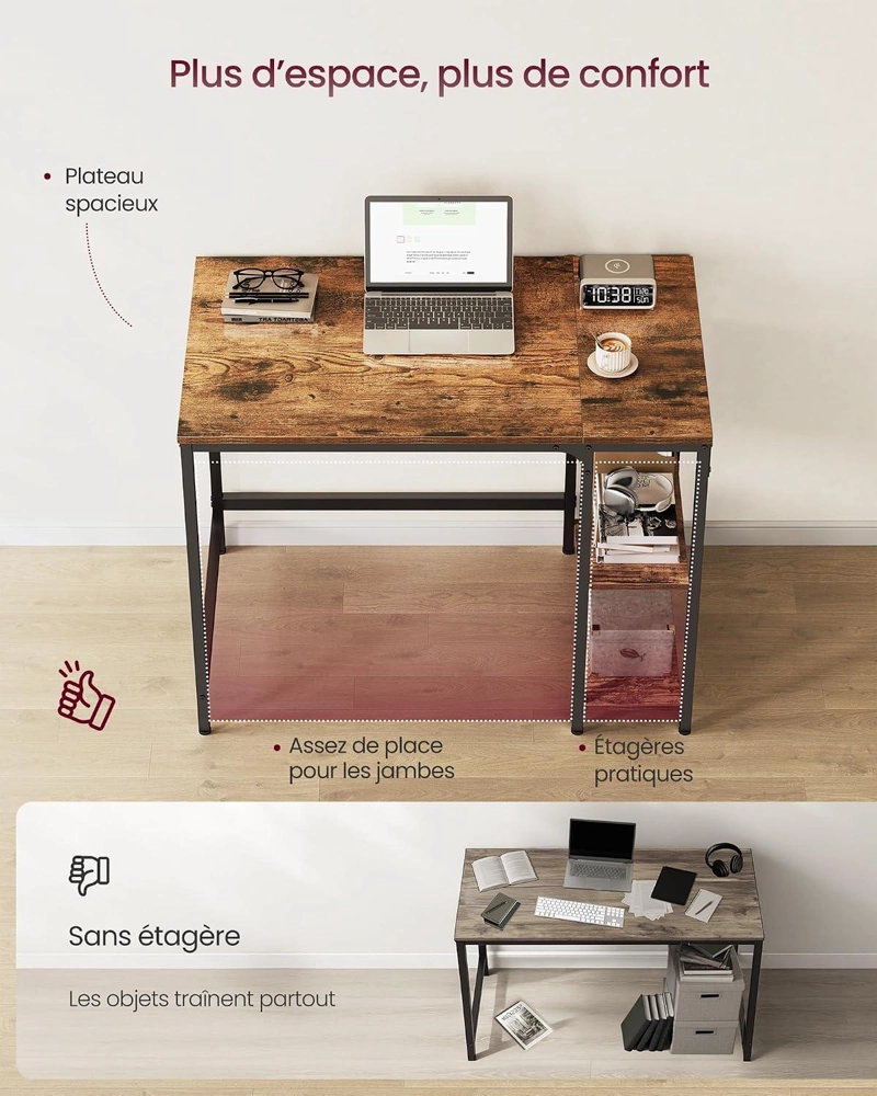 ESCRITORIO MODERNO VASAGLE CON REPISAS MADERA Y METAL 100 CM - 4