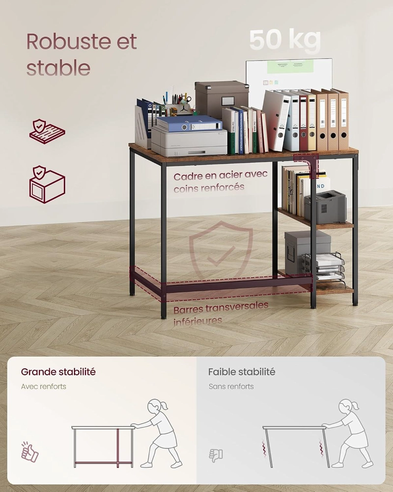 ESCRITORIO MODERNO VASAGLE CON REPISAS MADERA Y METAL 100 CM - 6
