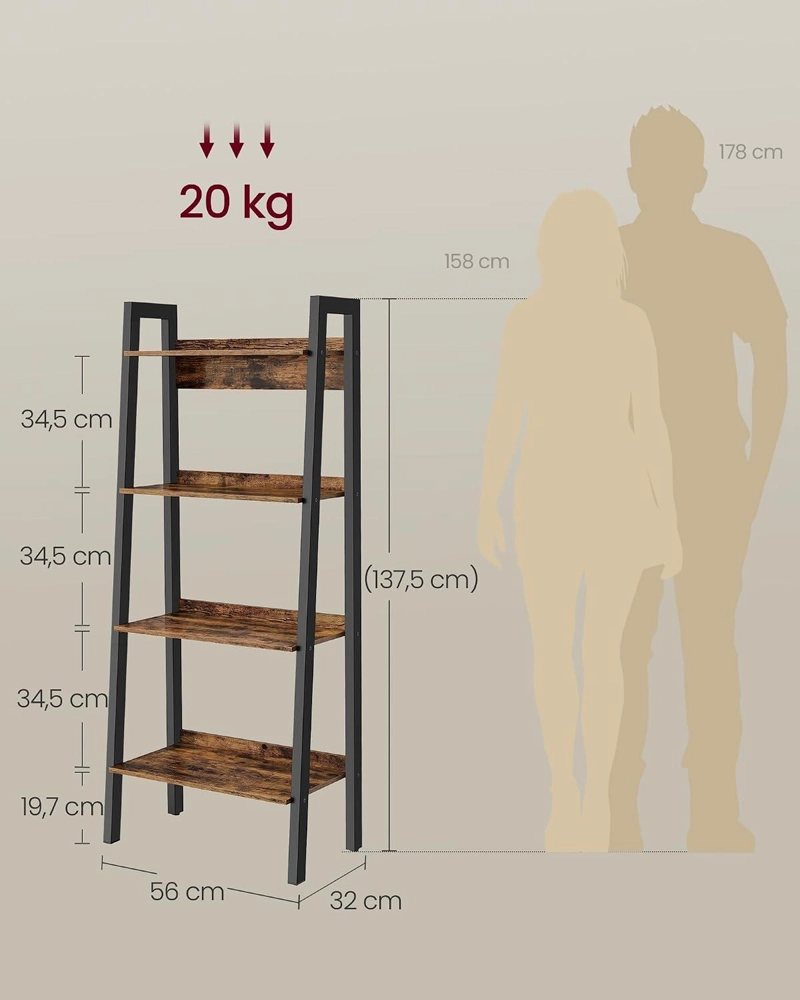 ESTANTERIA ESCALERA VASAGLE 4 REPISAS CON ARMARIO INDUSTRIAL - 3