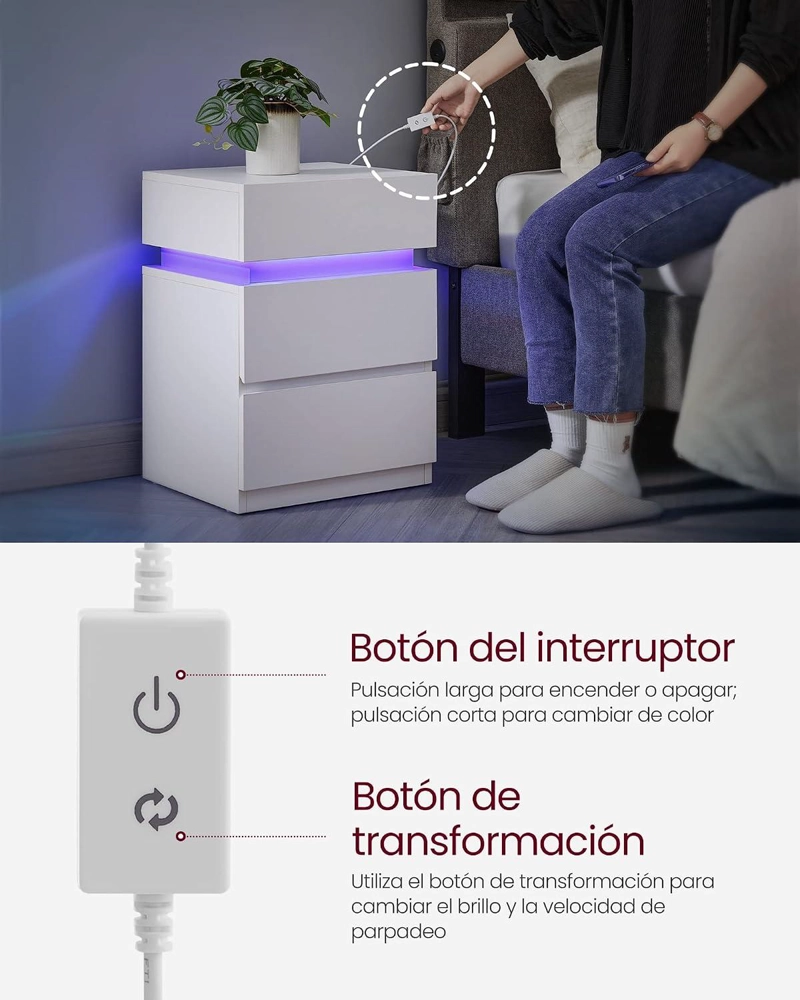 VELADOR VASAGLE 3 CAJONES CON ILUMINACION LED MULTICOLOR - 8