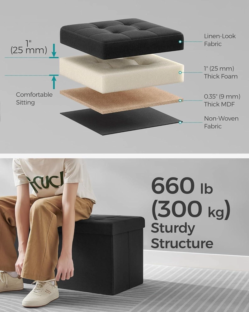PUFF RECTANGULAR SONGMICS CON BAUL DE ALMACENAJE Y TAPA - 4