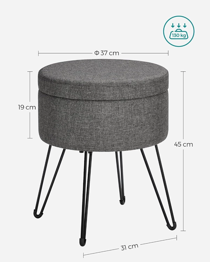 TABURETE PUFF SONGMICS CON ALMACENAJE 51 L GRIS OSCURO - 3