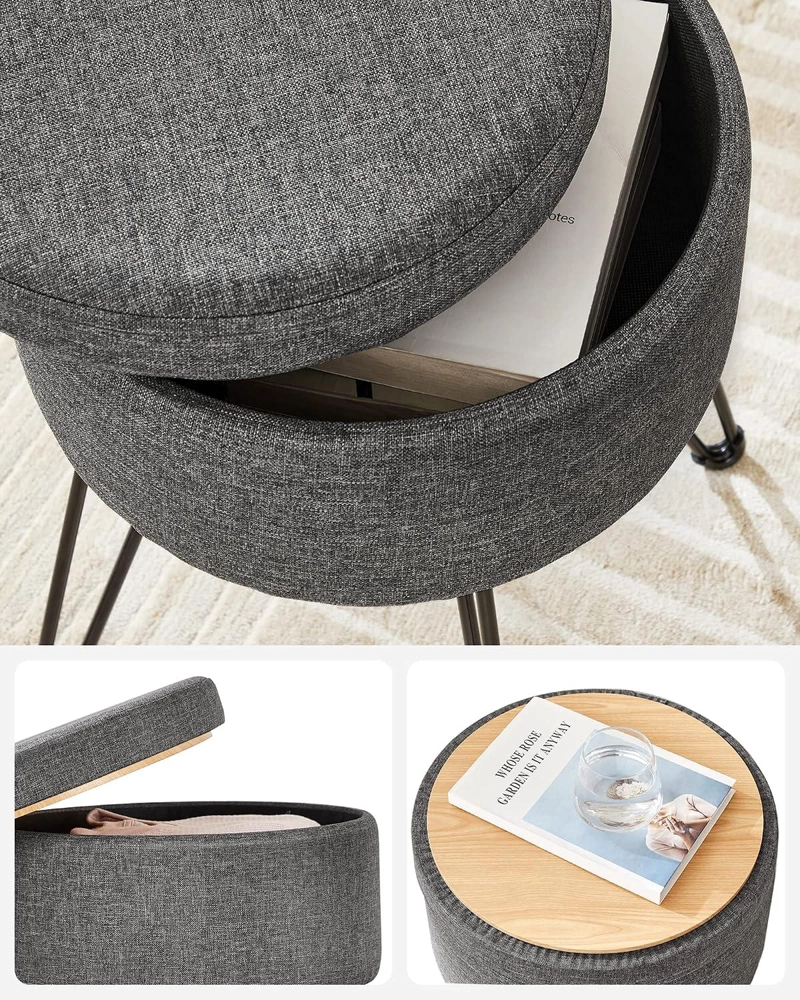 TABURETE PUFF SONGMICS CON ALMACENAJE 51 L GRIS OSCURO - 7