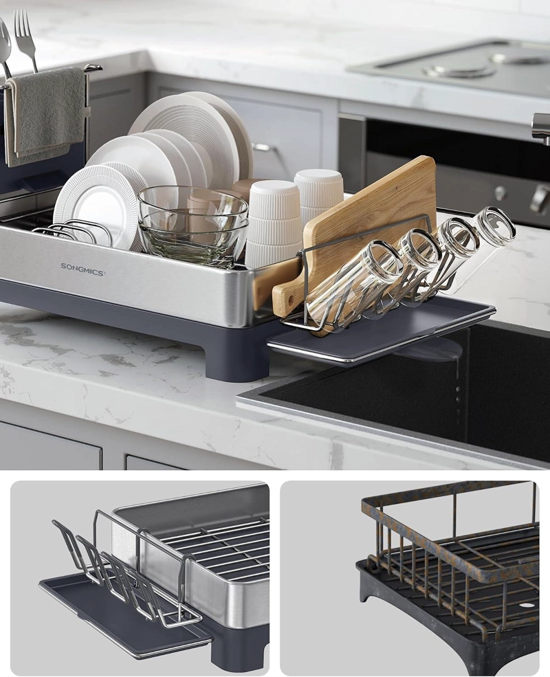 SECAPLATOS SONGMICS ACERO INOXIDABLE CON BANDEJA 57 CM - 9