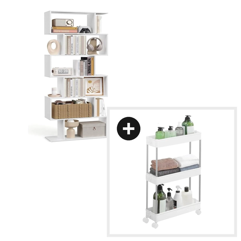 SET OFICINA ESTANTERIA LIBRERO 6 NIVELES + CARRO ANGOSTO BLANCO - 1