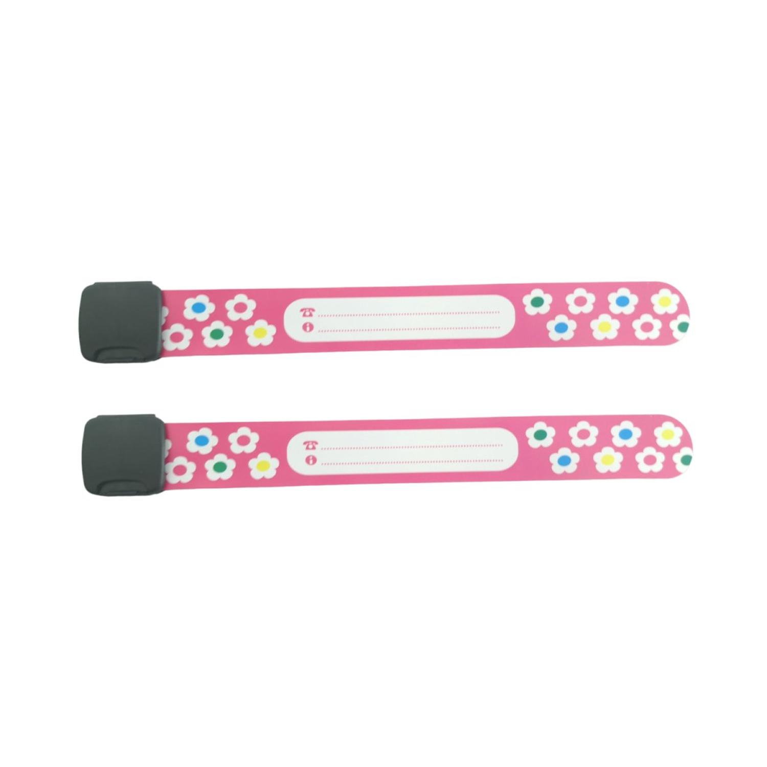 2 PULSERA IDENTIFICACION PARA NIÑOS REUTILIZABLE ID SOS FLORES - 1