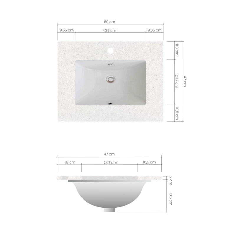 LAVAMANOS BAJO CUBIERTA ZART S 60X47 BLANCO NORTE - 4