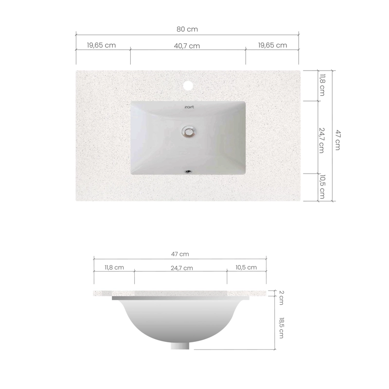 LAVAMANOS BAJO CUBIERTA ZART S 80X47 BLANCO NORTE - 3