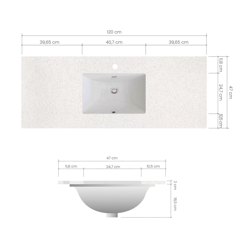 LAVAMANOS BAJO CUBIERTA ZART S 120X47 BLANCO NORTE - 4