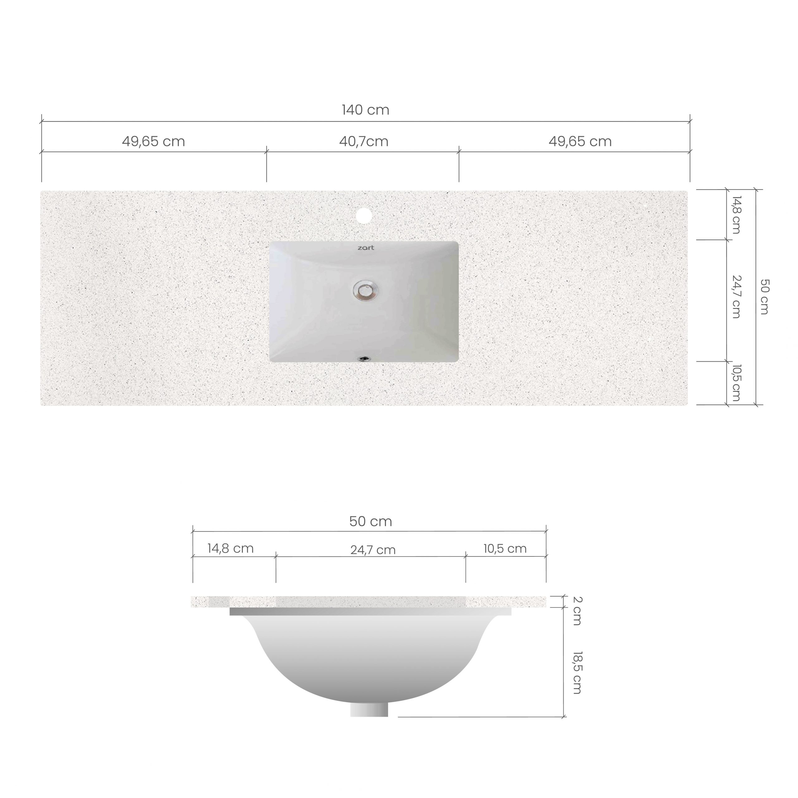 LAVAMANOS ZART CLÁSICO BAJO CUBIERTA 140 X 50 NORTE BLANCO - 4