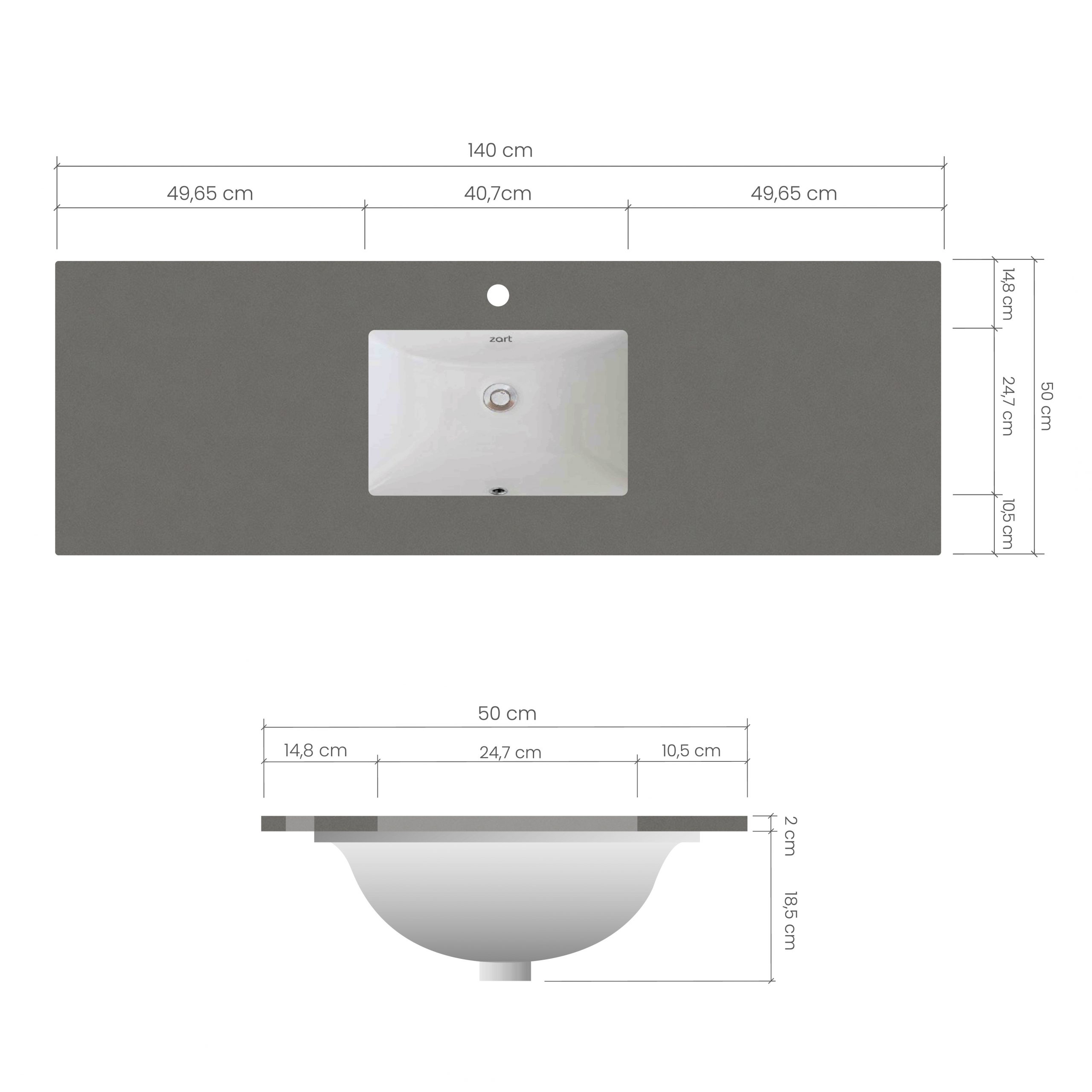 LAVAMANOS SCHOCK CLÁSICO BAJO CUBIERTA ZART 140 X 50 GRIS E X PO - 4