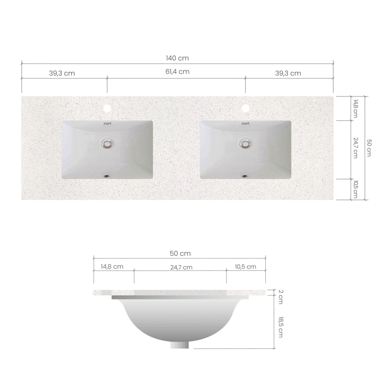 LAVAMANOS BAJO CUBIERTA ZART D 140X50 BLANCO NORTE - 4