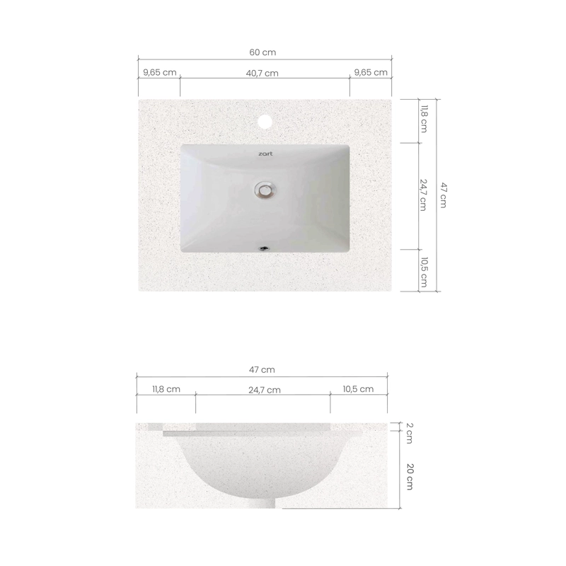 LAVAMANOS CUBIERTA CUBO ZART 60X47 BLANCO NORTE - 3