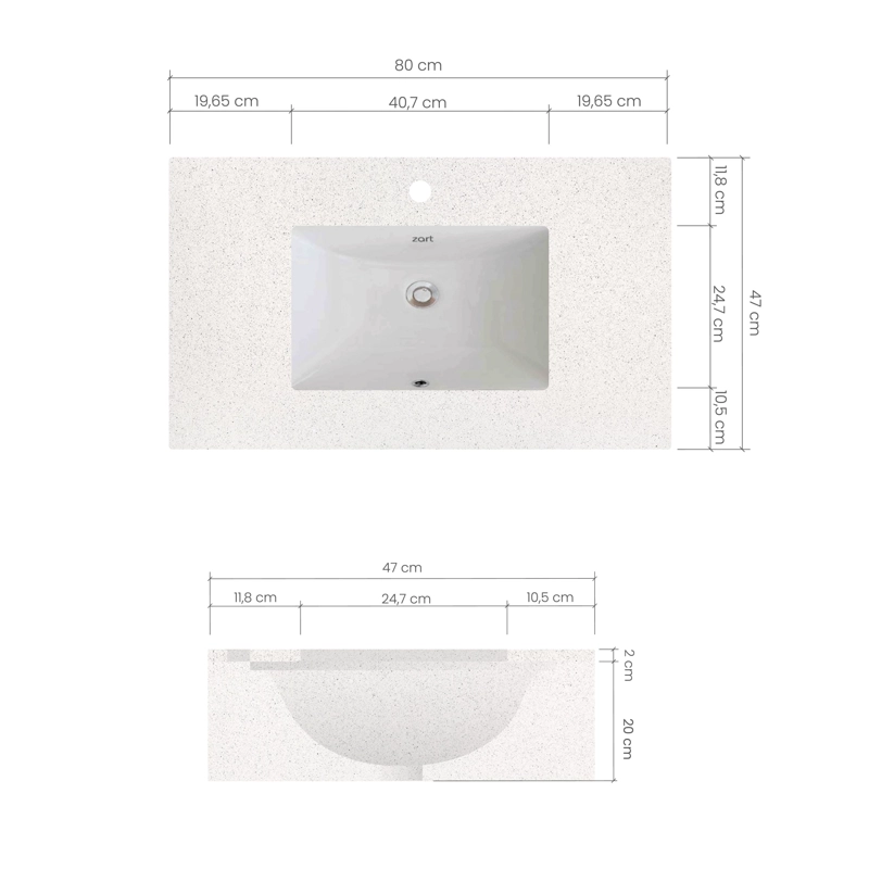 LAVAMANOS CUBIERTA CUBO ZART 80X47 BLANCO NORTE - 3