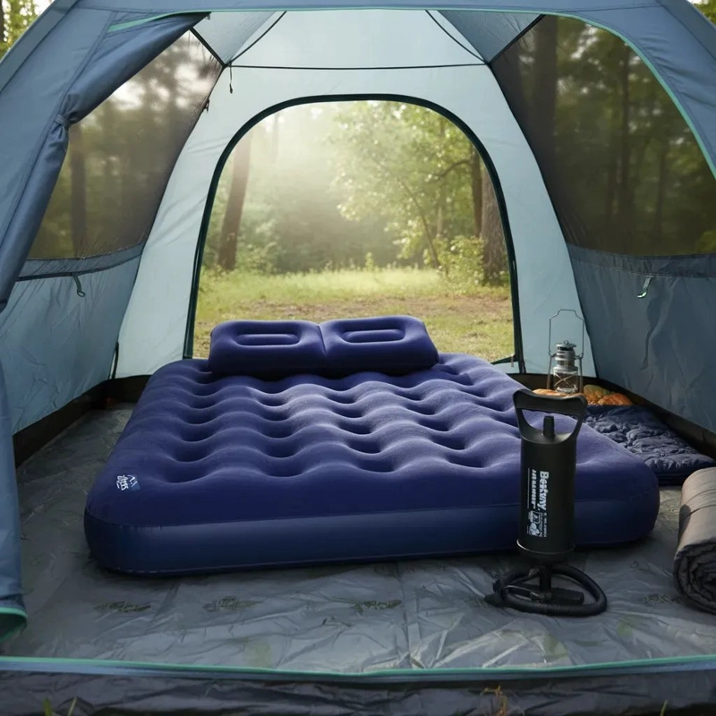 COLCHON INFLABLE DOBLE BESTWAY CON INFLADOR Y 2 ALMOHADAS AZUL - 3