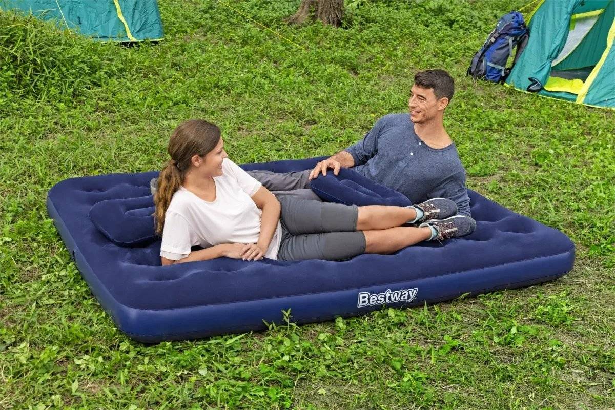 COLCHON INFLABLE DOBLE BESTWAY CON INFLADOR Y 2 ALMOHADAS AZUL - 4