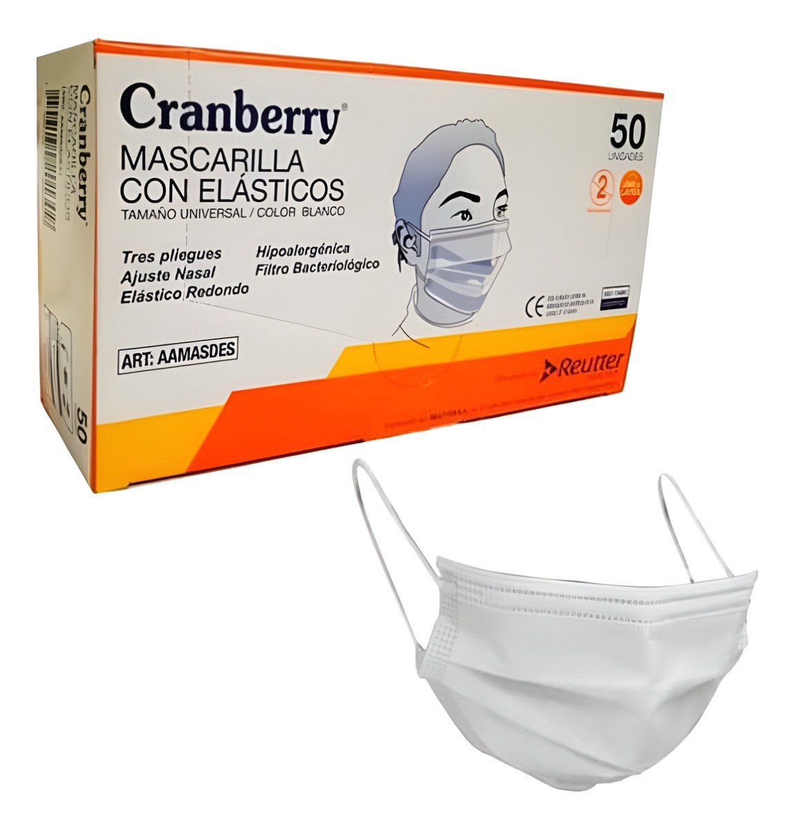 MASCARILLAS CRANBERRY IIR 3 CAPAS BLANCAS 50 UNIDADES - 2