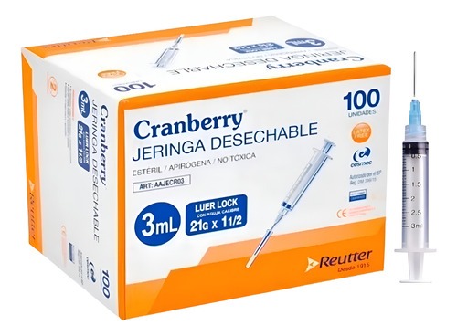 JERINGA DESECHABLE LUER LOCK 3CC 21G X 1 1/2 CAJA 100 UNID. - 1