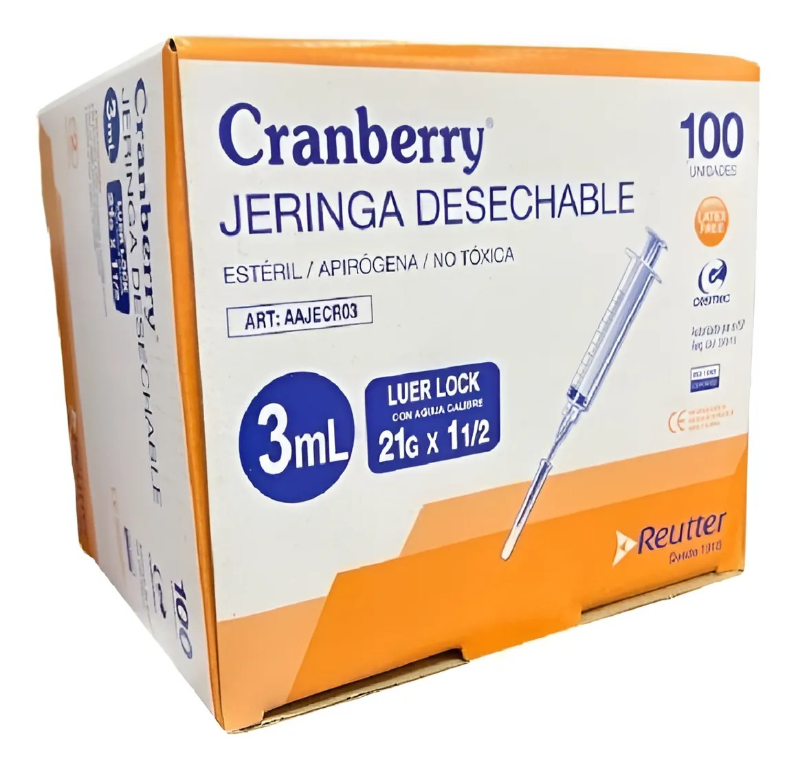 JERINGA DESECHABLE LUER LOCK 3CC 21G X 1 1/2 CAJA 100 UNID. - 3